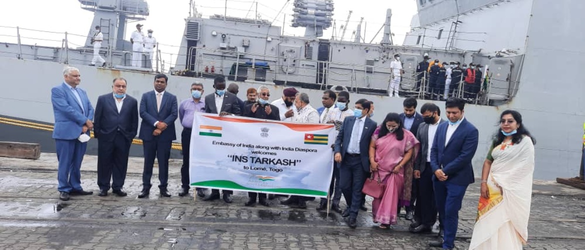  Indian Navy Ship, INS Tarkash, being welcomed in Lomé during its visit in September
2022