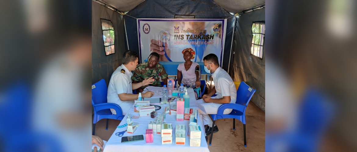  INS Tarkash team set up a medical camp at an army base hospital in Lomé, in
September 2022.